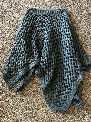 Zara Charcoal Gray Fuzzy Knit poncho thumbnail 1