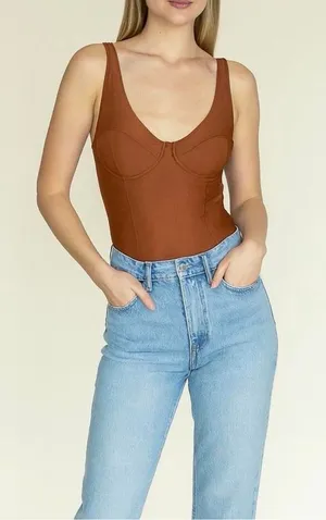 Free‎ People We are HAH Hot as Hell Bodysuit Eyes on Top $128 Milk Chocolate thumbnail 1