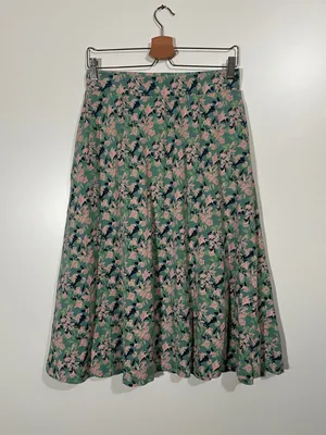 Pact Organic Cotton Fit & Flare A-line Skirt Size Large Green and Pink Pattern thumbnail 4