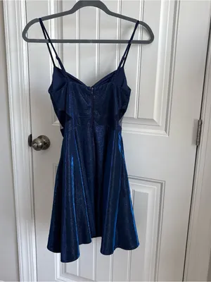 Windsor Shimmery Navy Blue Spaghetti Strap Cutout Mini Dress thumbnail 7