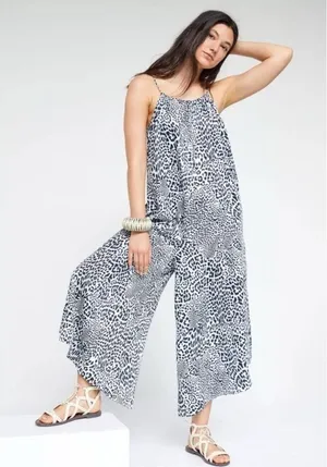 Anthropologie Breezy Wide-Leg Jumpsuit in Black Motif Animal Print‎ Large thumbnail 1