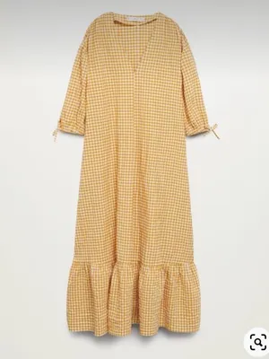 MNG‎ Womens Cotton Blend Check Print V-Neck Long Sleeve Maxi Dress Yellow Size 2 thumbnail 2