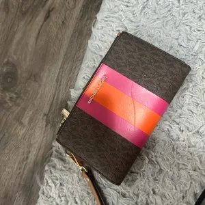 Michael Kors Pink and Brown Clutch Wristlet thumbnail 1