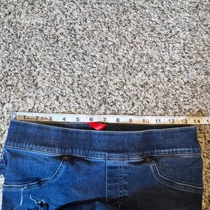 Spanx Ankle Jean Ish Leggings Dark Wash Distressed Raw Hem Skinny‎ Size Medium thumbnail 3