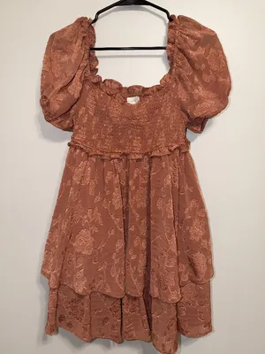 Altar'd State Lace Smocked Puff Sleeve Tiered Mini Dress XL Boho thumbnail 2