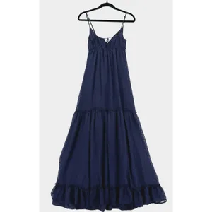 Tori Richard Silk Blend Maxi Dress 0 Navy Swiss Dot Tiered Boho Resort Romantic thumbnail 2