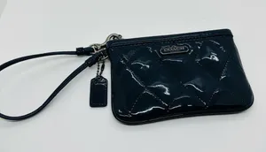 Coach Women's Dark Blue Poppy Patent Leather Coin Wristlet Purse thumbnail 1