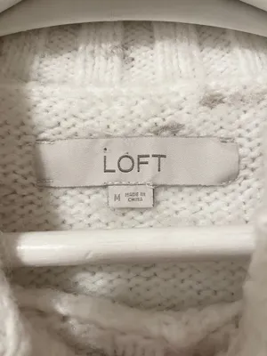 LOFT Fuzzy Mock Neck Sweater Medium White Ivory Speckled Soft Knit Cozy Pullover thumbnail 4