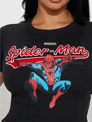 Marvel Black Spider-Man Graphic Crop Top with Red & Blue Print thumbnail 3