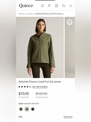 Quince Women’s Soft-shell Fleece Lined Full Zip Heather Olive Oil Jacket Size XS thumbnail 3