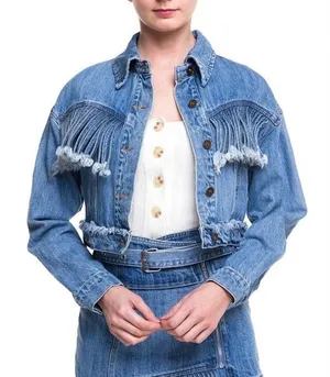 Wild Honey blue denim fringe jacket thumbnail 1