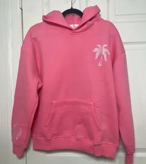 Pink Palm Puff Hoodie Sweatshirt Hawaii Hibiscus Women's Pink Size Small thumbnail 1