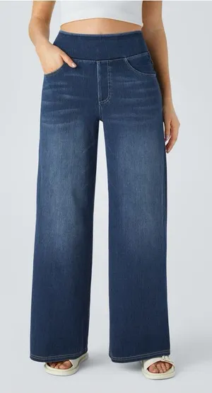 Halara Flex High Waisted Wide Leg Denim Jeans Tall M NWT Stretch Baggy Pockets thumbnail 1