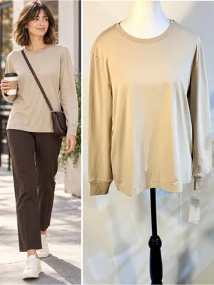 💥NWT Boody Classic Bamboo Cotton Long Sleeve T-Shirt Stone Sz S🧡 thumbnail 2