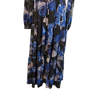 Pinch NWT Maxi Dress S LG Tiered Ruffled Lined Women's Peasant Sleeve Butterfly thumbnail 9