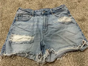 American Eagle Outfitters Light Wash Distressed Denim Shorts thumbnail 4