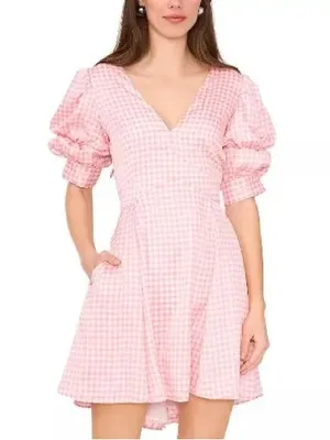 1. STATE Pink Gingham Puff-Sleeve Dress thumbnail 2