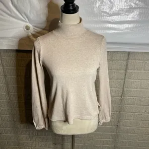 Madewell Off White Ribbed Texture Long Sleeve Turtleneck‎ Top Size Small thumbnail 2