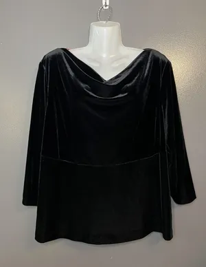 Donna Ricco Blouse Womens 16W Plus Black Velvet Cowl Neck Long Sleeve Made USA thumbnail 1