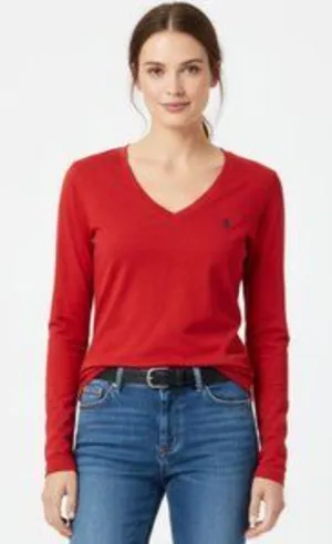 Ralph Lauren Red Long Sleeve V Neck Tee Shirt M thumbnail 1