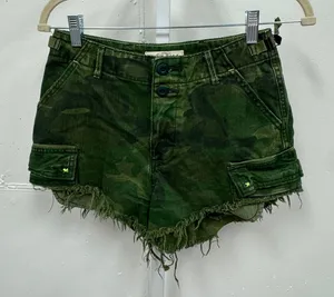 Free People We‎ The Free Commander Cutoff Denim Camo Shorts Military Green Cargo thumbnail 1