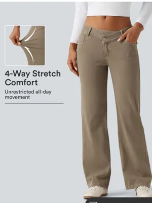 HALARA Wide-Leg Stretch Pants — YELLOW BEAN DENIM sz MEDIUM 8-10 thumbnail 1