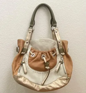 B. MAKOWSKY Tan Beige Gold Leather Slouchy Double Handle Shoulder Bag thumbnail 2