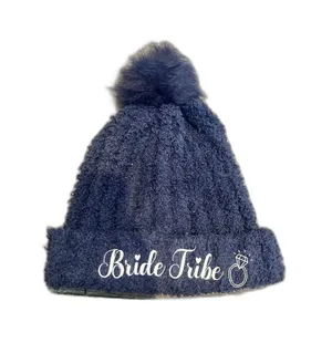 Navy Blue‎ Womens Beanie Hat With Pom Pom Bride Tribe Bachelorette Party Beanie thumbnail 1