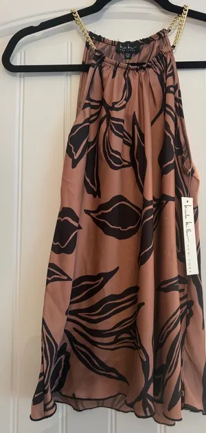Nicole Miller Rust Brown Mini Skirt with Black Abstract Print thumbnail 1