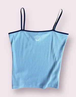 Free People Sunday Market NWT Ribbed Seashell Tank Blue Large thumbnail 1