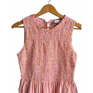 LOFT Striped Poplin Midi Dress Women’s M Pink Orange Sleeveless Smocked Preppy thumbnail 3