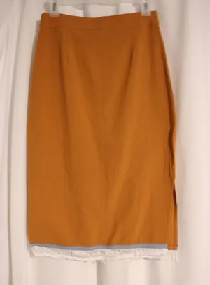 Tan Skirt with splits fringes button front midi thumbnail 3
