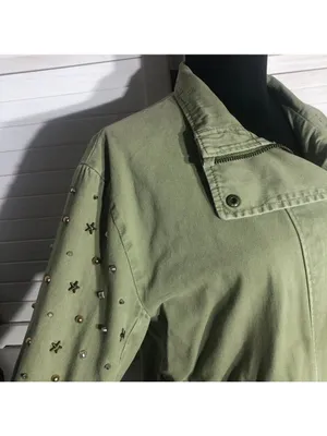 Zara green jacket cargo parka edgy studs relaxed snap boho rocker grunge punk 12 thumbnail 8