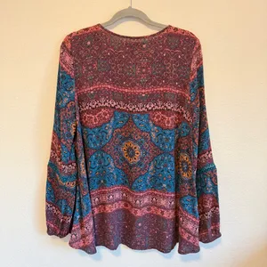 IDYLLWIND bohemian flowy viscose Top, A-Line, long sleeve V neck size M thumbnail 6