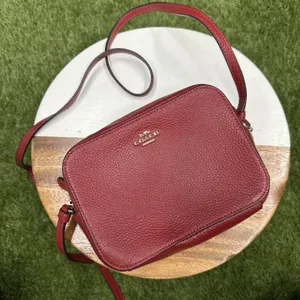 Coach Pebble Leather Shoulder‎ Bag Auth Red Medium Women thumbnail 1