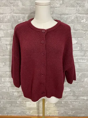 Petal & Pup 3/4 sleeve Button-Up Cardigan in Burgundy thumbnail 1