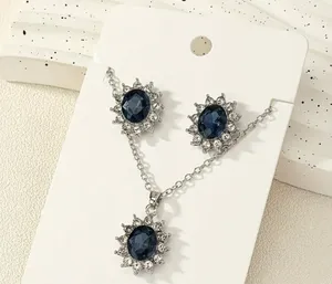 Beautiful Silver Necklace and Earring (2) Piece Set (Blue) Blue thumbnail 1
