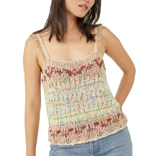 Free People NWOT Palmetto Cotton Blend Tank Top Large Candied Dream Combo thumbnail 5