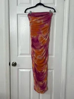 Zara Strapless Ruched Mesh Maxi Dress Pink Orange Y2K Cocktail Party Bodycon thumbnail 3