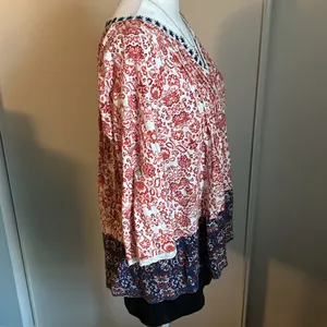 Vintage America Boho Pleated Notch Neck Oversized Peasant Blouse thumbnail 2