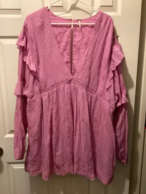 Free People Dusty Rose V-Neck Ruffle Long-Sleeve Tunic thumbnail 1