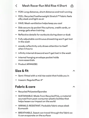 Athleta mesh racer run shorts 4” thumbnail 3