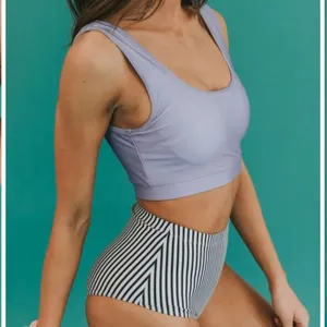 Blue Purple Bikini Set High Waist Striped Bottom Padded Swimwear M NWT thumbnail 5
