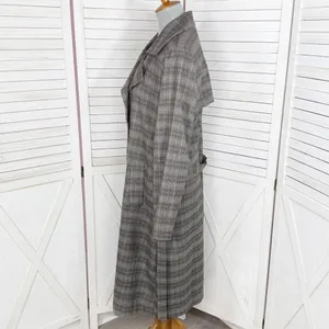 Jennifer Lopez Trench Coat Women Large Grey Plaid Double Breasted Lightweight‎ thumbnail 6