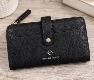 Nanette Lepore Black Pebbled Faux Leather Continental Snap Zip Wallet Clutch thumbnail 1
