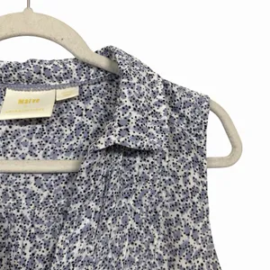 Maeve Anthropologie Womens Sz L Blue Floral Polka Dot V Neck Sleeveless Blouse thumbnail 4