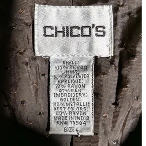 Vtg 1990s Chico's Brown Velvet Boho Embroidered Beaded Hook Closure Jacket 1 M thumbnail 4