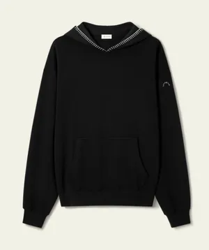 Lilysilk Seamflow Douceur Hoodie Black Medium Blanket Stitch Ribbed Cuff Soft thumbnail 1
