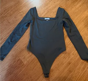 Aritzia Long Sleeve Square Neck Bodysuit in Dark Gray thumbnail 1