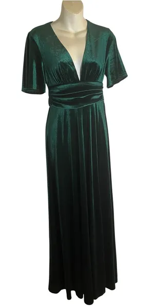Baltic Born Deep Green V Neck Velvet Maxi Dress Side Slit Size Small kelly thumbnail 1